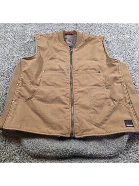 Craftsman Canvas Full Zip Mens XL Tan/Brown Fleece Lined Vest Workwear Read*